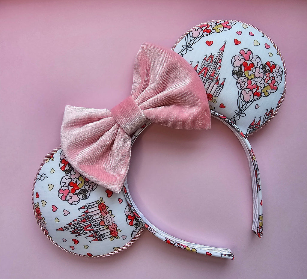Castle & hearts print - mouse ears headband