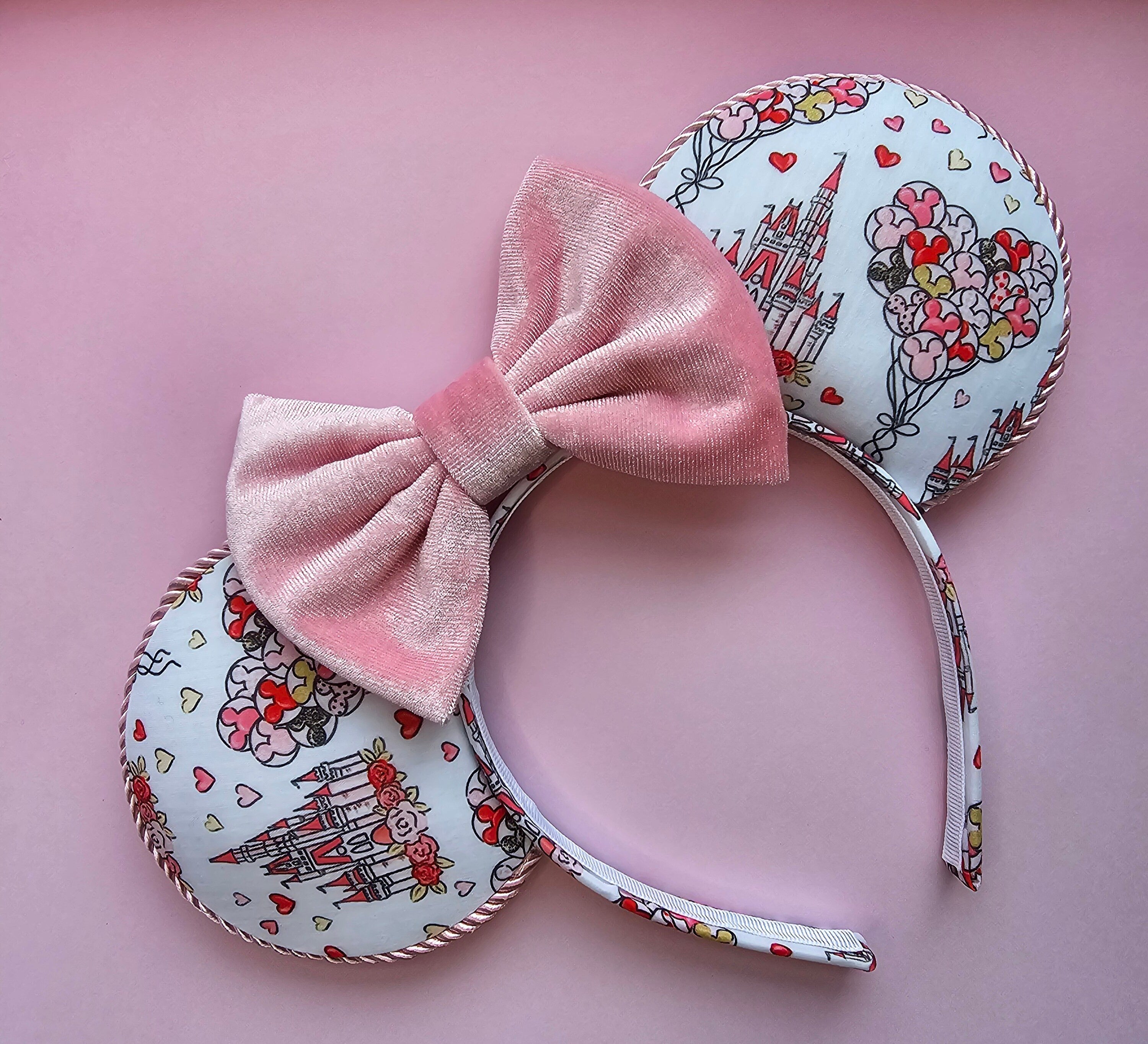 Castle & hearts print - mouse ears headband