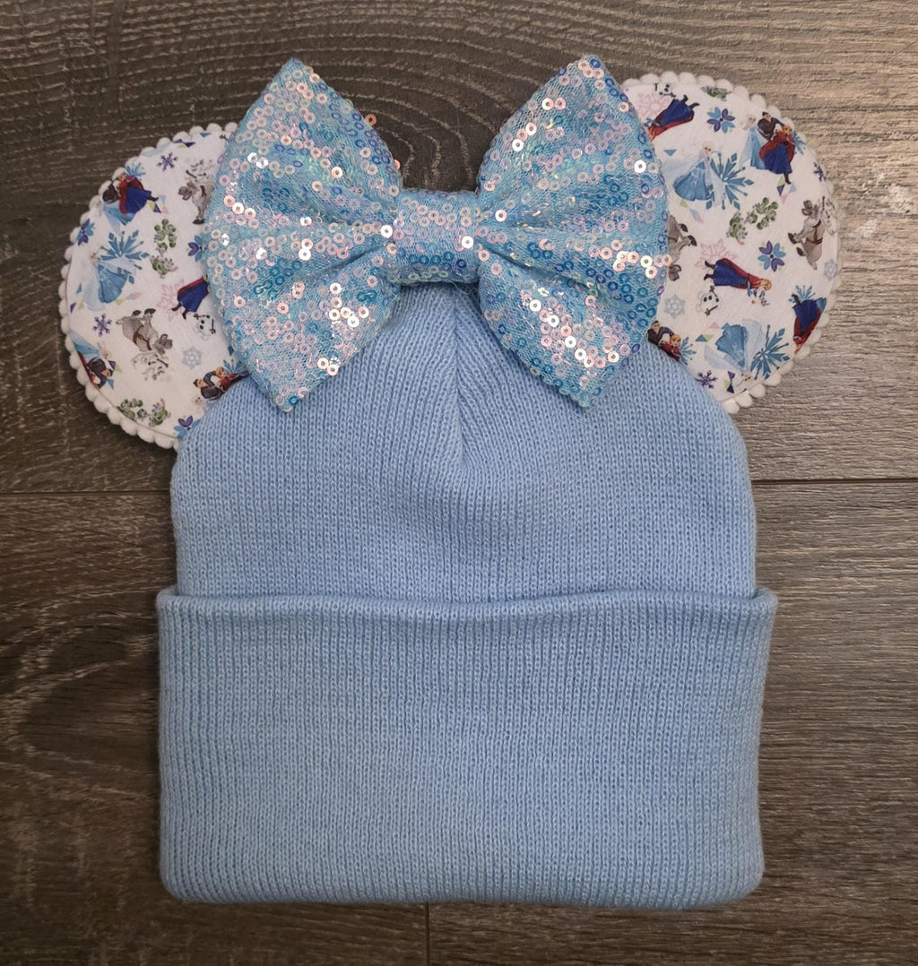 Frozen print mouse ears - Winter beanie hat