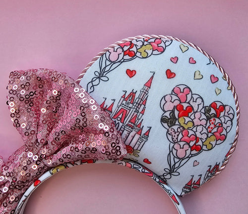 Castle & hearts print - mouse ears headband