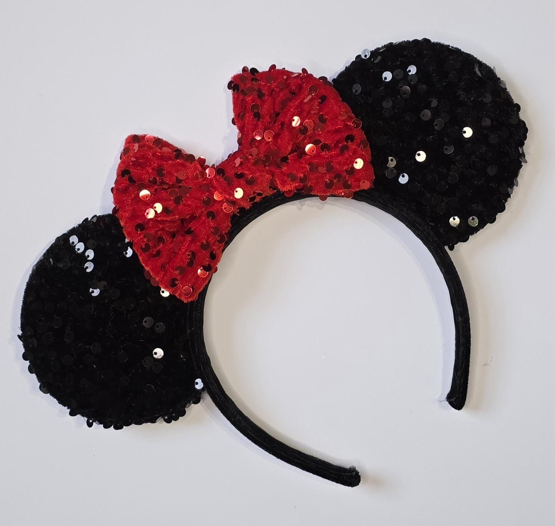 Black velour sequin christmas - mouse ears headband