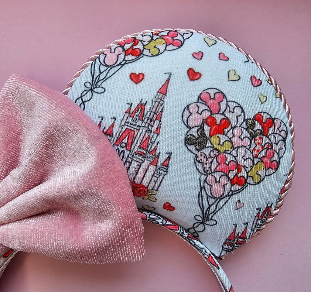 Castle & hearts print - mouse ears headband