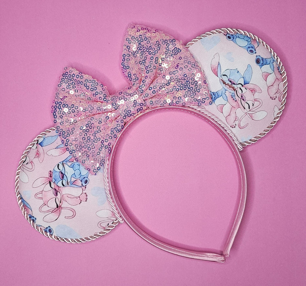 Stitch and Angel print - mouse ears headband