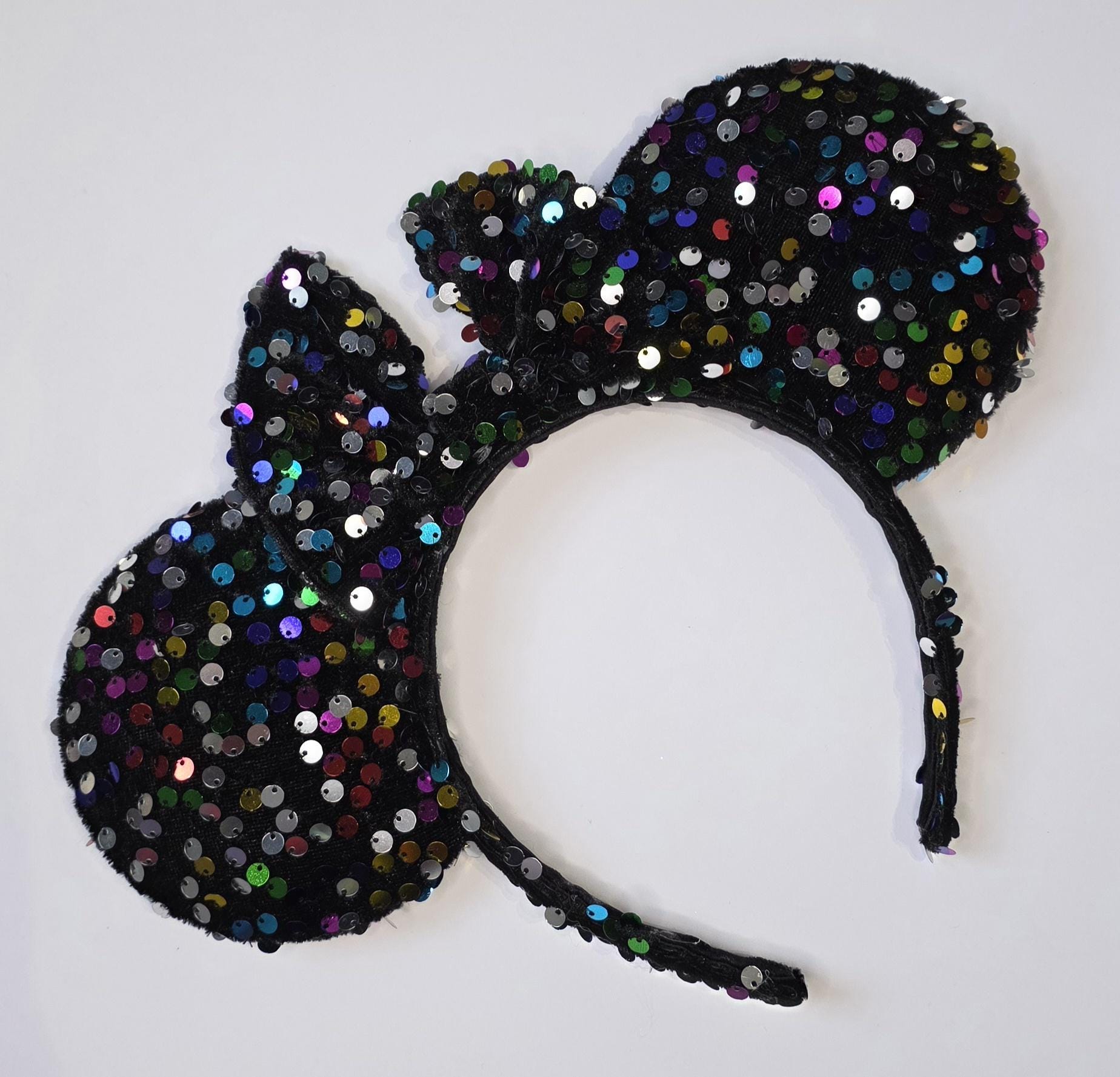 Black/multi coloured velour sequin - mouse ears headband - ready to ship