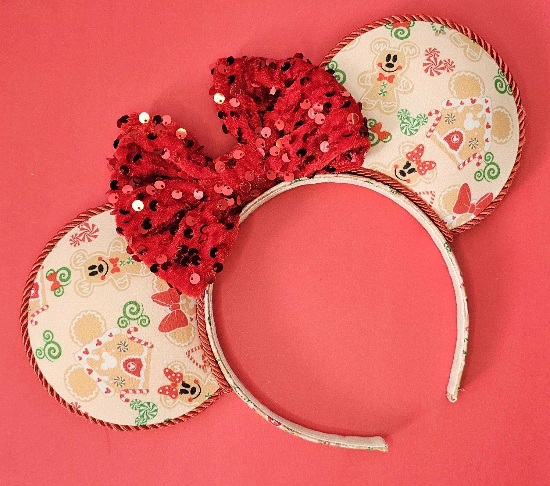 Christmas gingerbread print - mouse ears headband - ready to ship