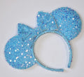 Bright blue velour sequin - mouse ears headband - ready to ship