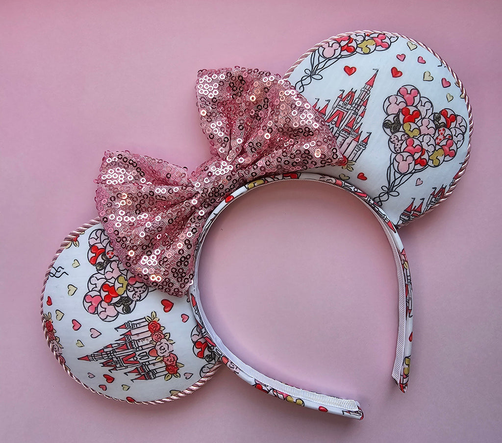 Castle & hearts print - mouse ears headband