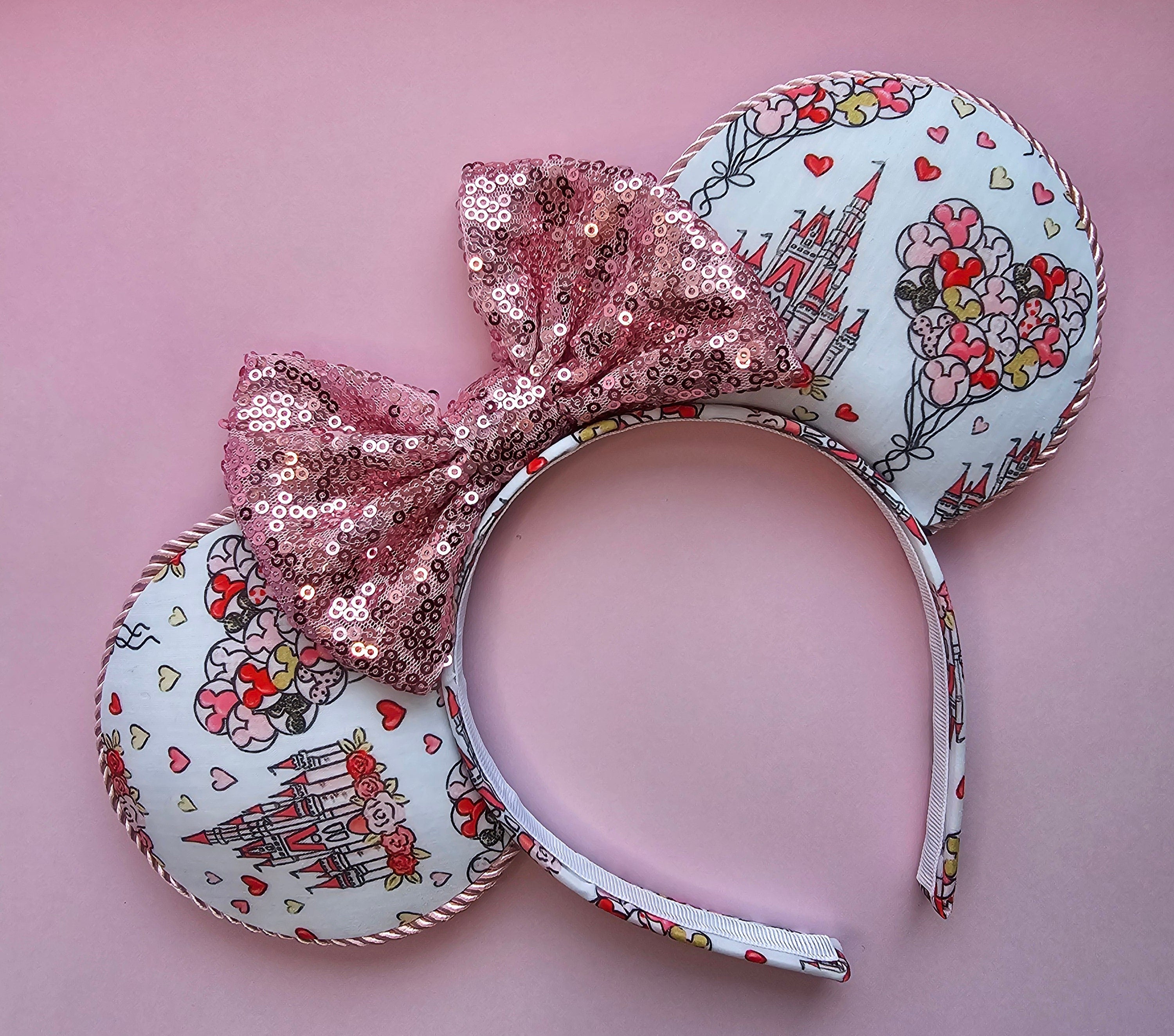 Castle & hearts print - mouse ears headband