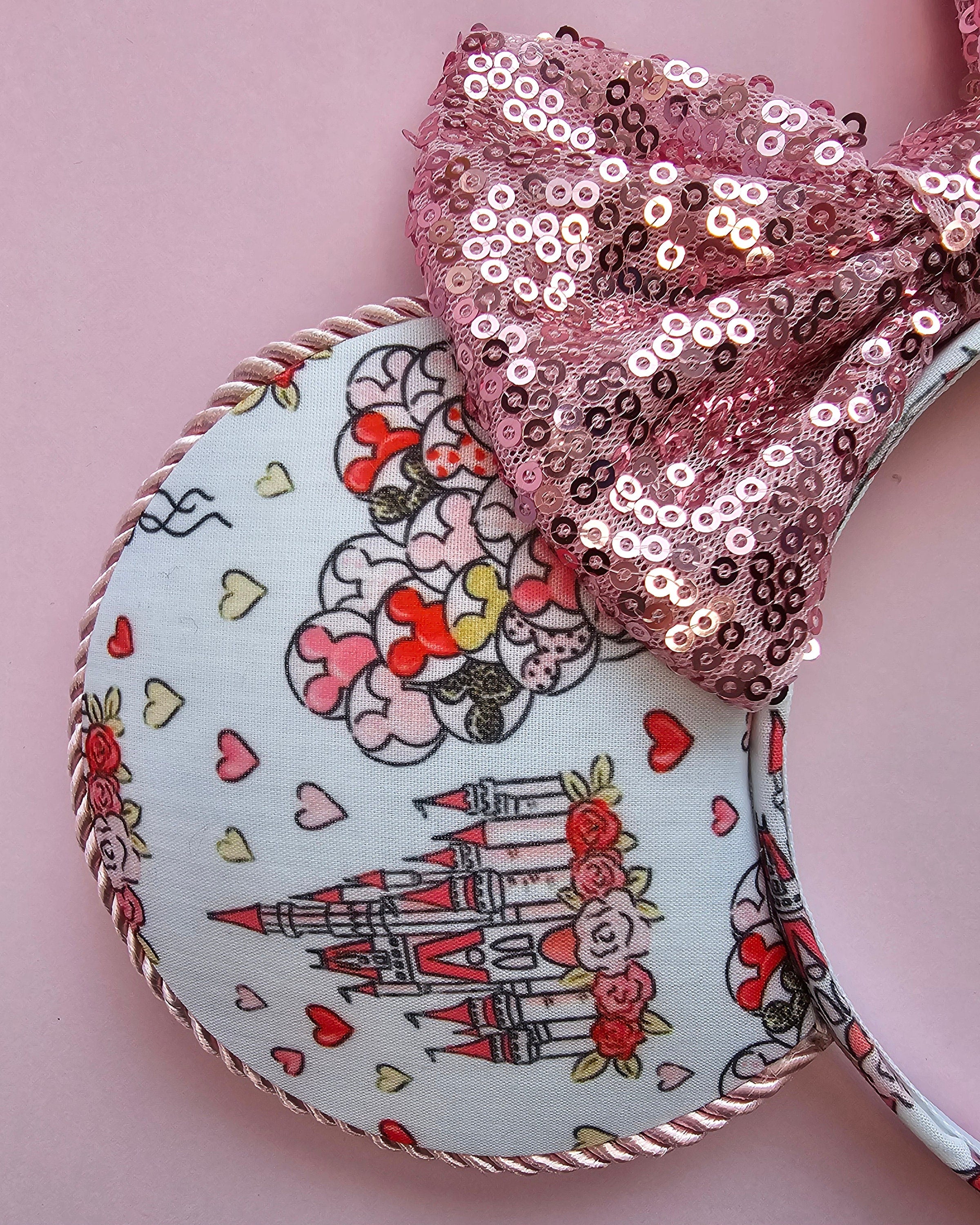 Castle & hearts print - mouse ears headband