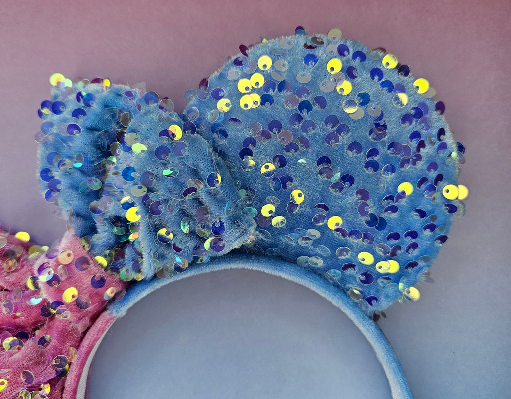 Make it pink/make it blue velour sequin - mouse ears headband