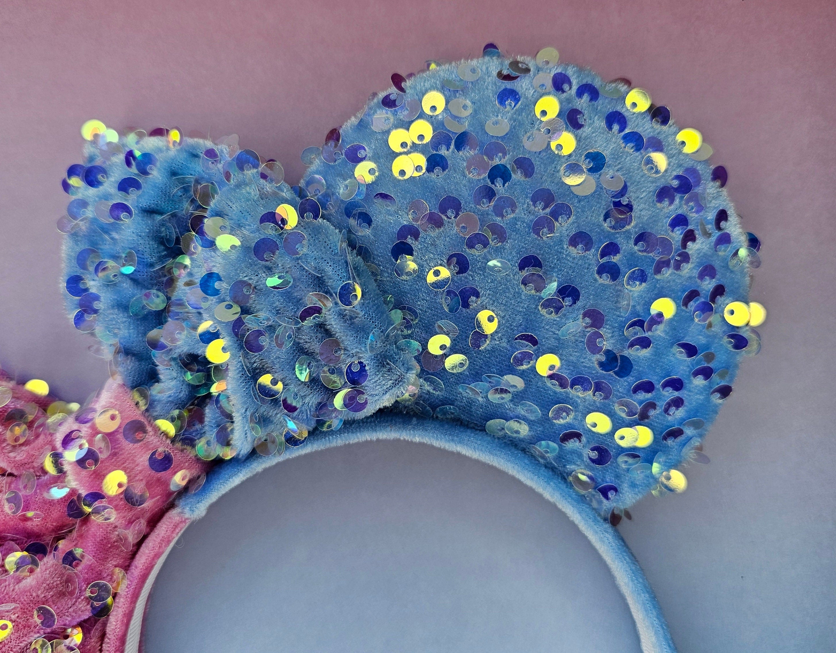 Make it pink/make it blue velour sequin - mouse ears headband