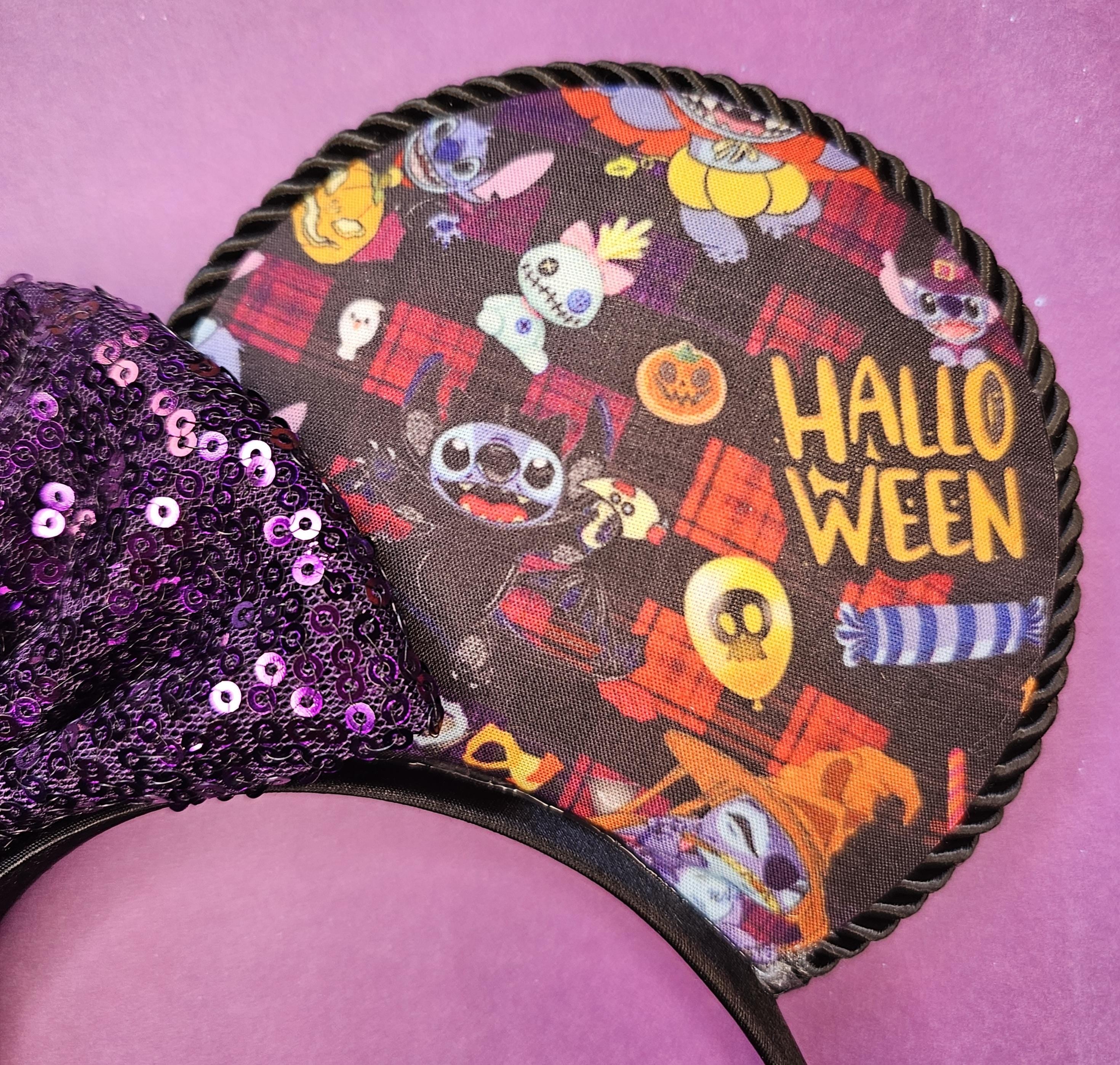 Stitch halloween print-  comfort mouse ears headband - ready to ship