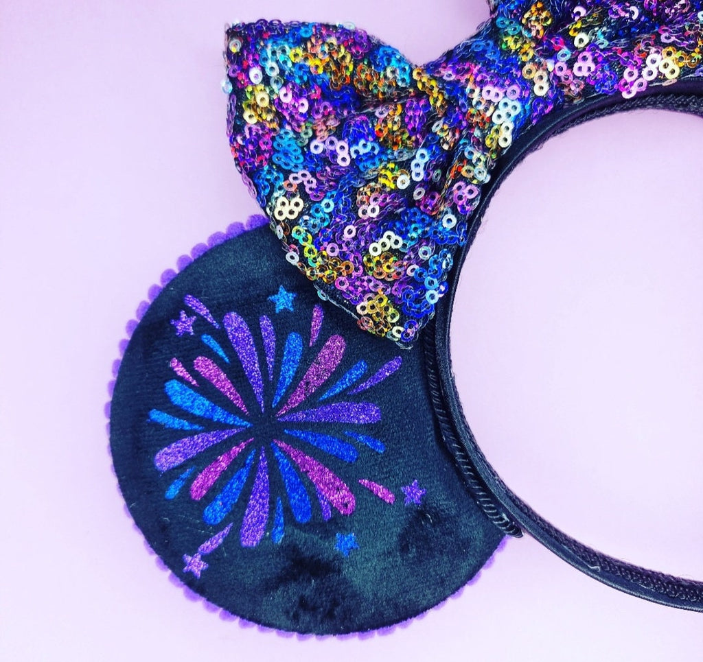 Castle & fireworks - mouse ears headband