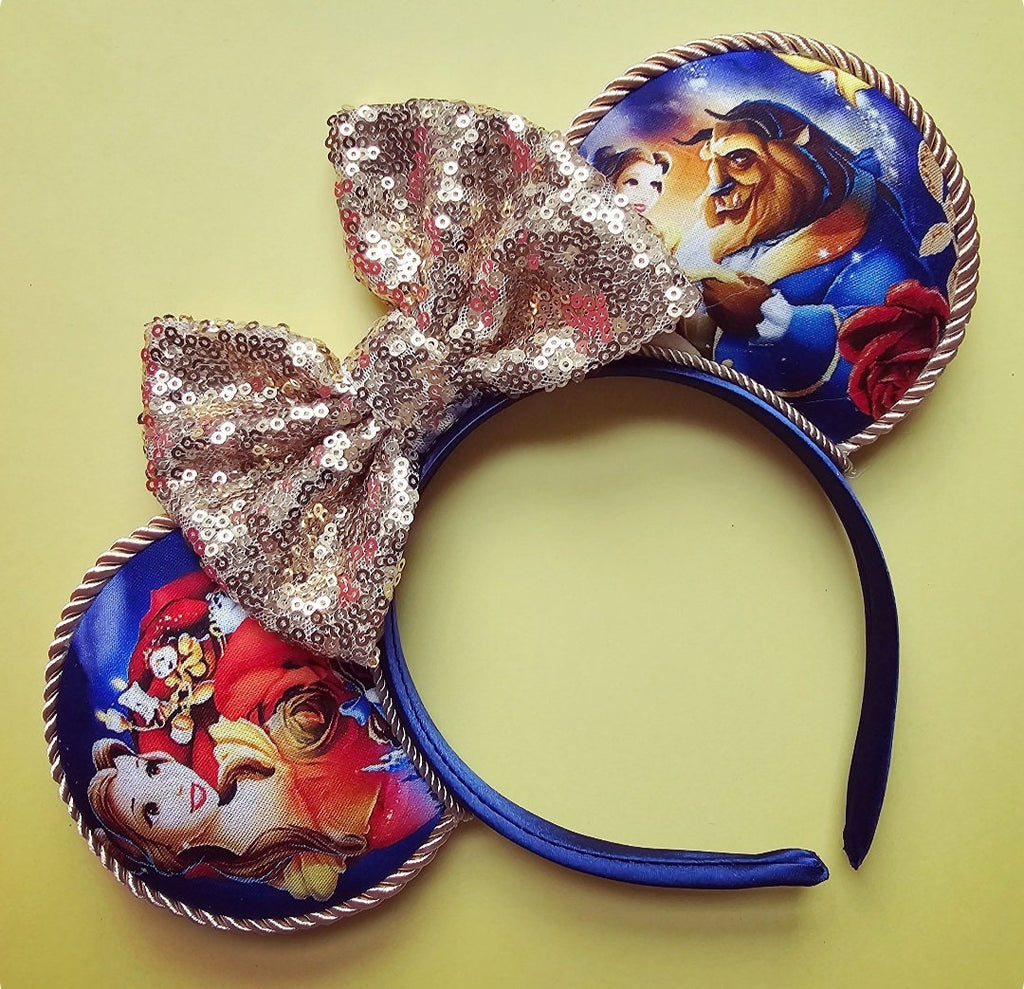 Beauty and beast print - mouse ears headband
