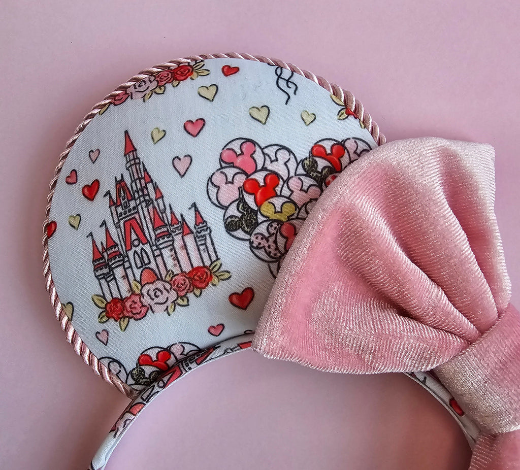 Castle & hearts print - mouse ears headband