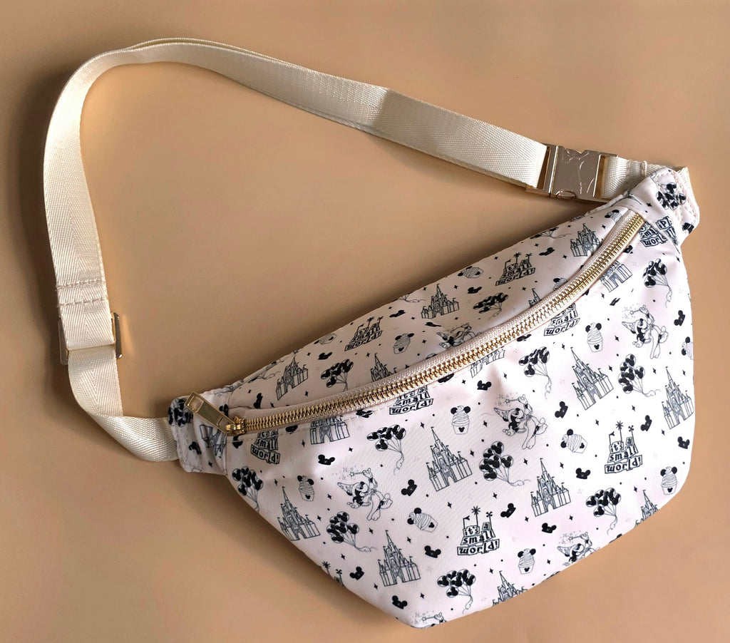 Cream & black castle print crossbody bag