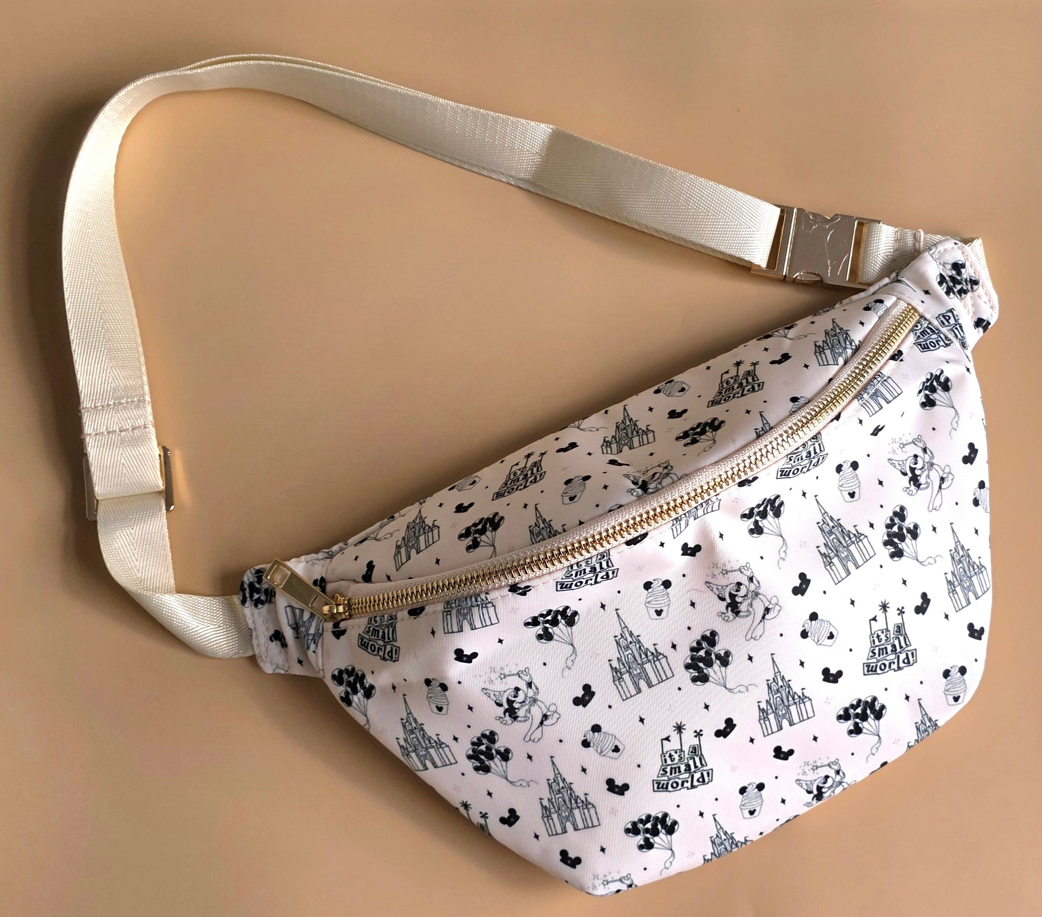 Cream & black castle print crossbody bag
