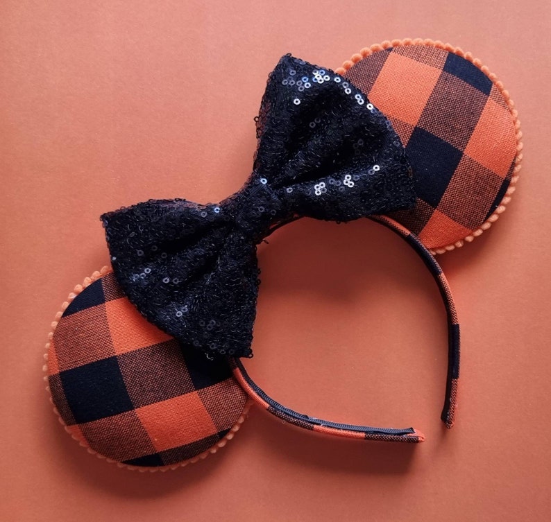 Halloween orange & black check ears