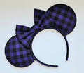 Purple & black check print - mouse ears headband - ready to ship