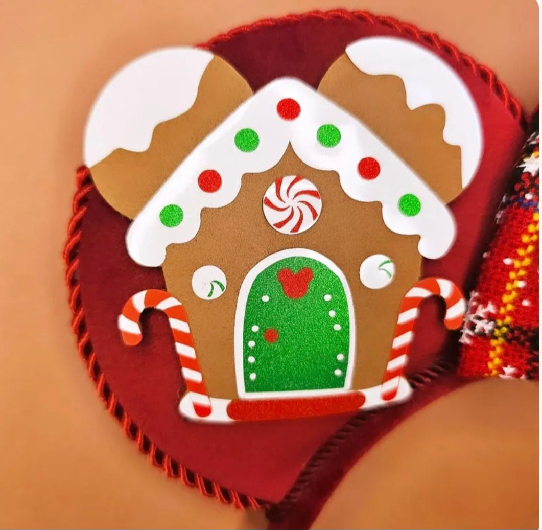 Red Gingerbread house christmas ears