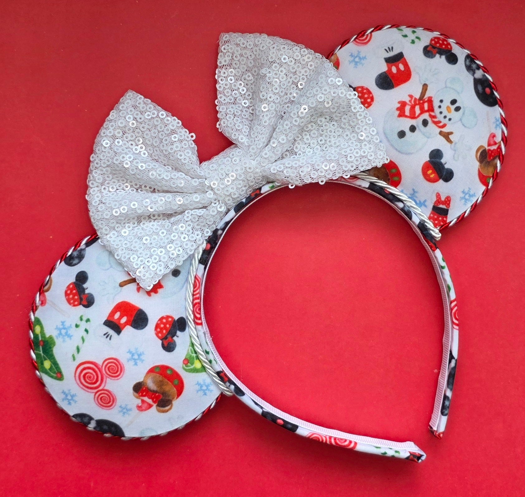 Christmas snowman print - mouse ears headband - ready to ship