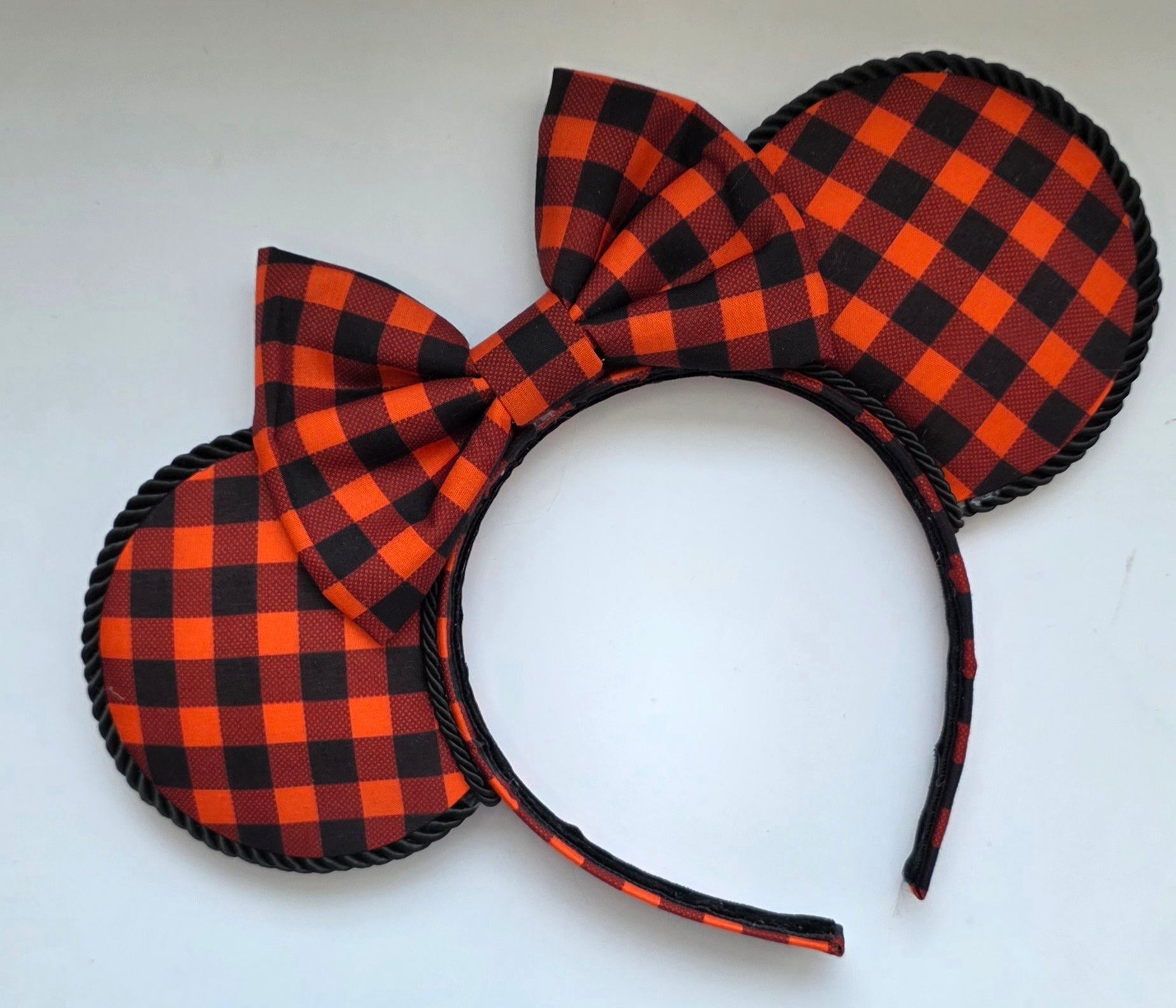 Orange & black check print - mouse ears headband - ready to ship