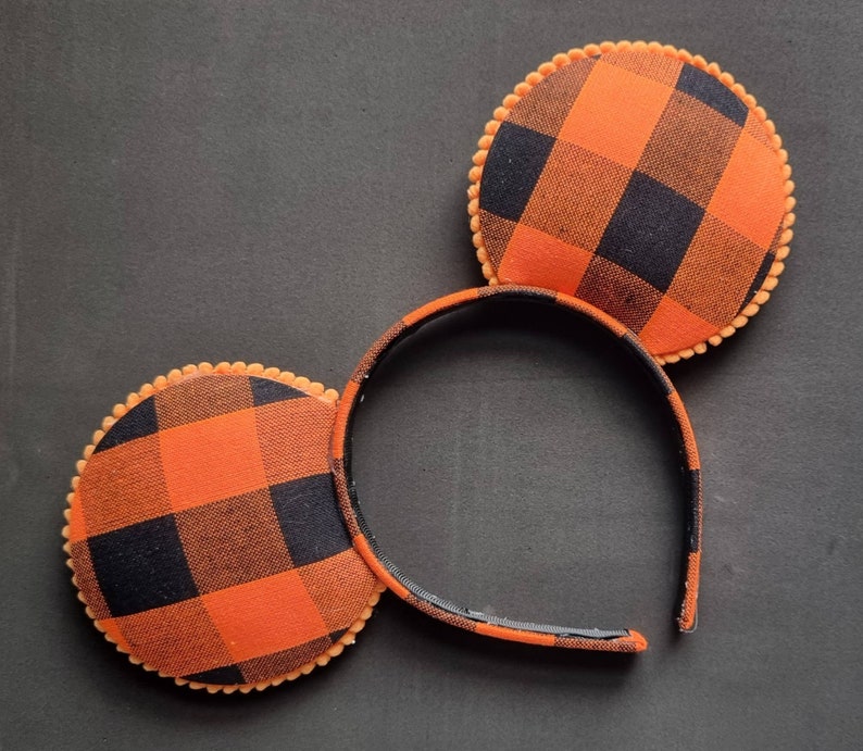 Halloween orange & black check ears