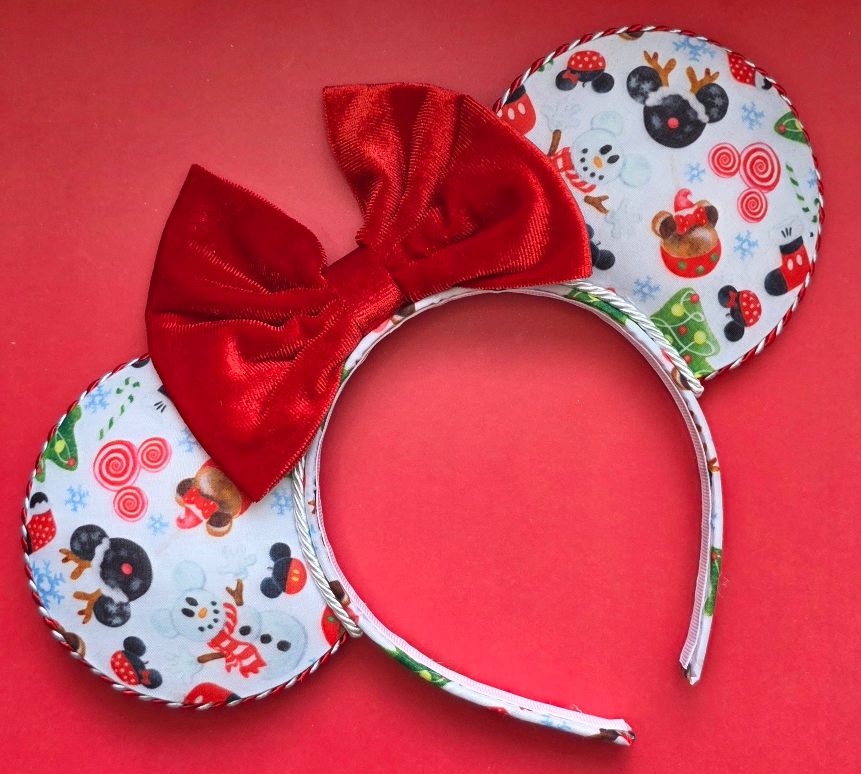 Christmas snowman print - mouse ears headband - ready to ship