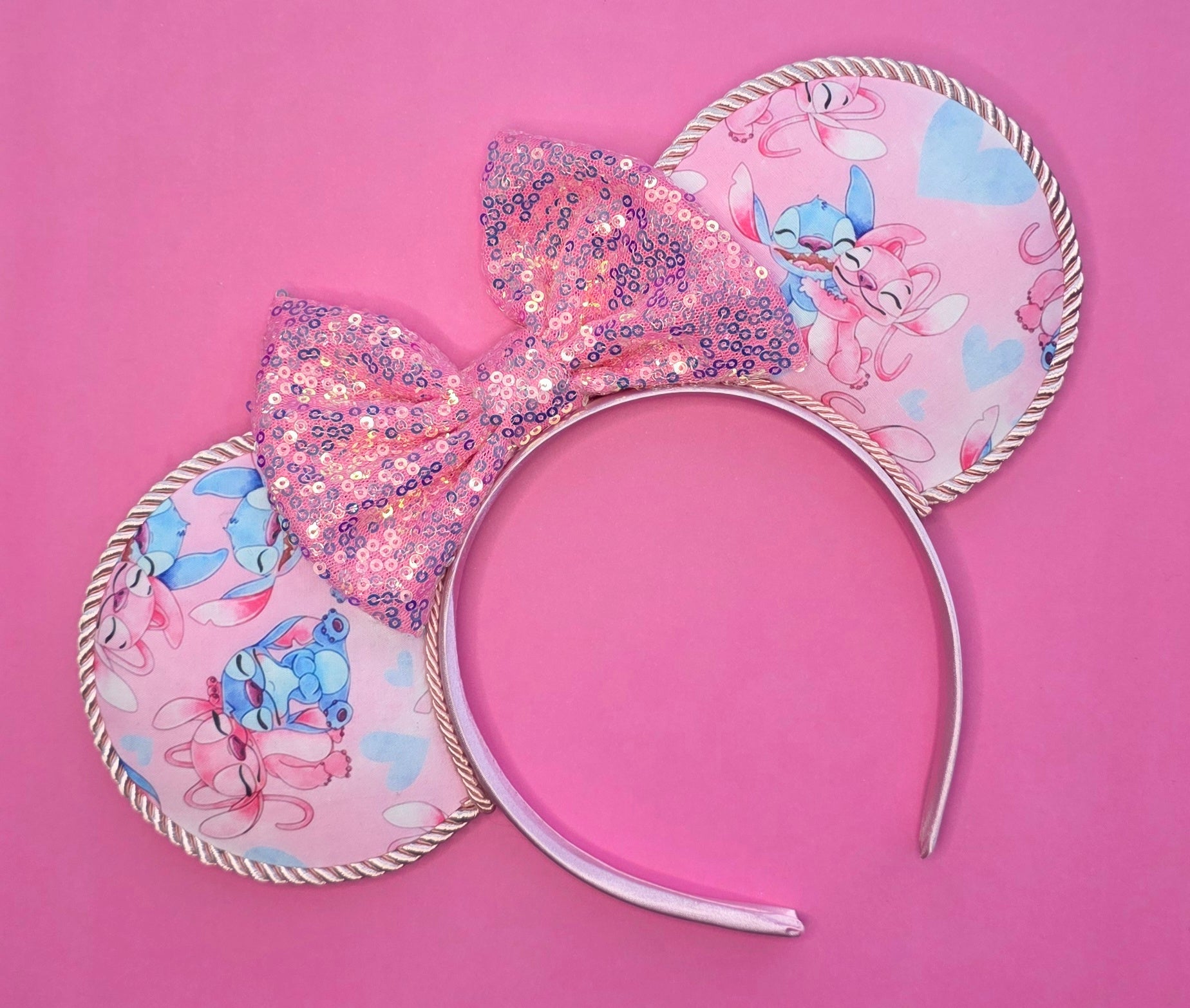 Stitch and Angel print - mouse ears headband - ready to ship