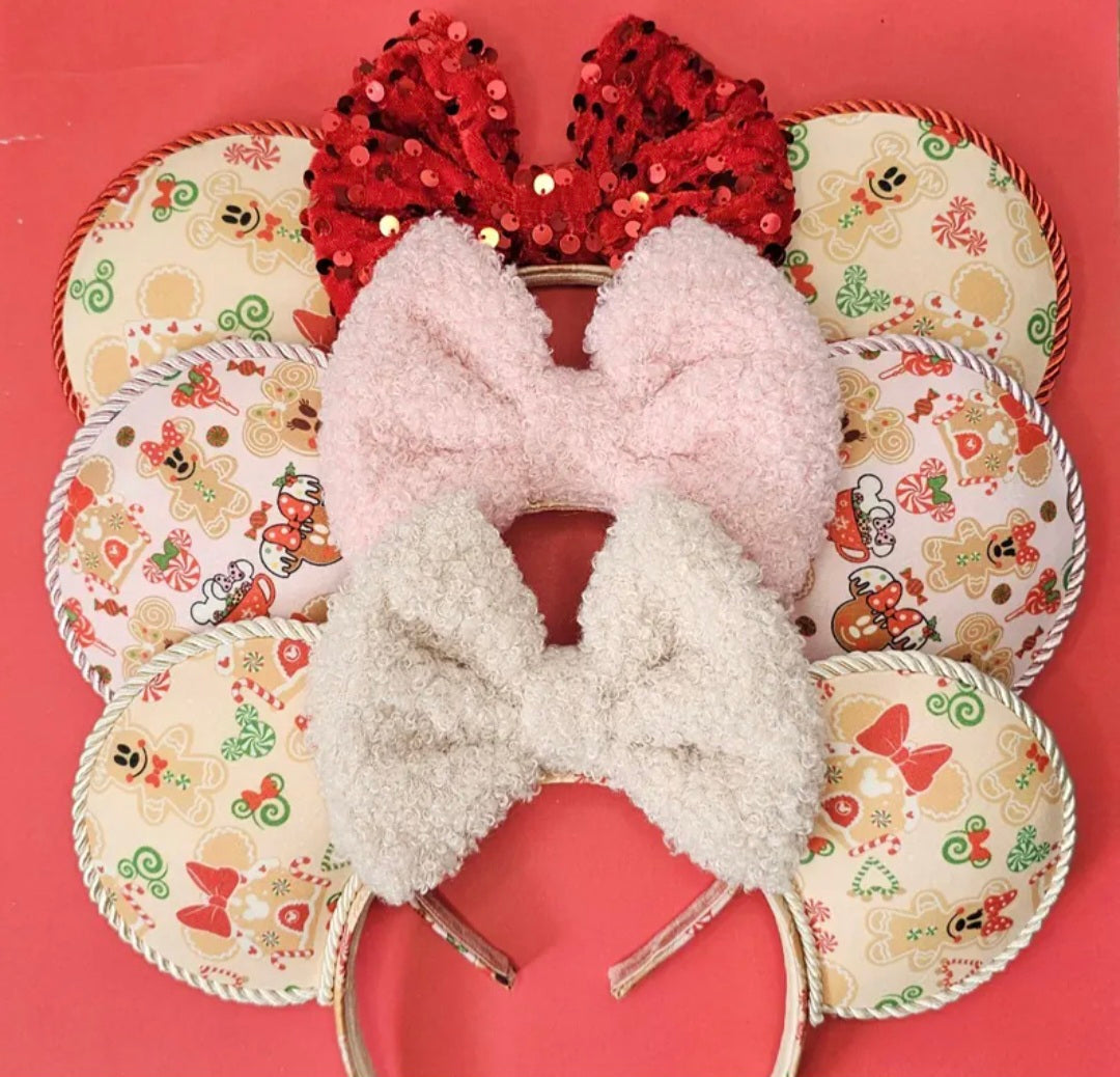 Christmas pink gingerbread print - mouse ears headband