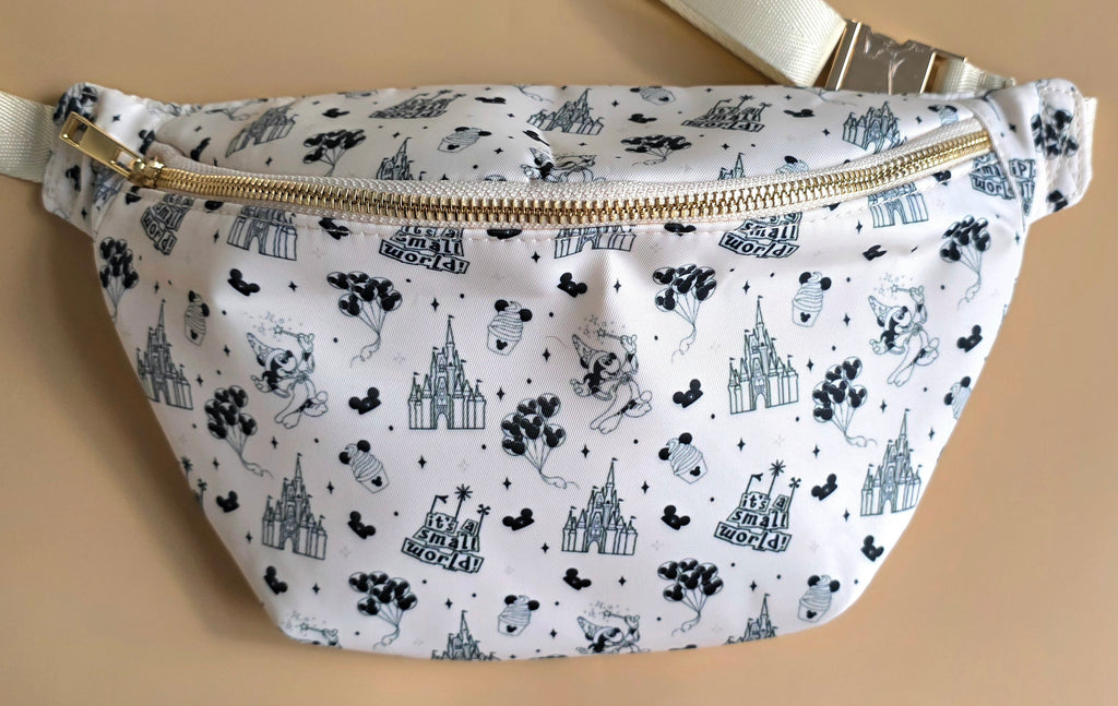 Cream & black castle print crossbody bag