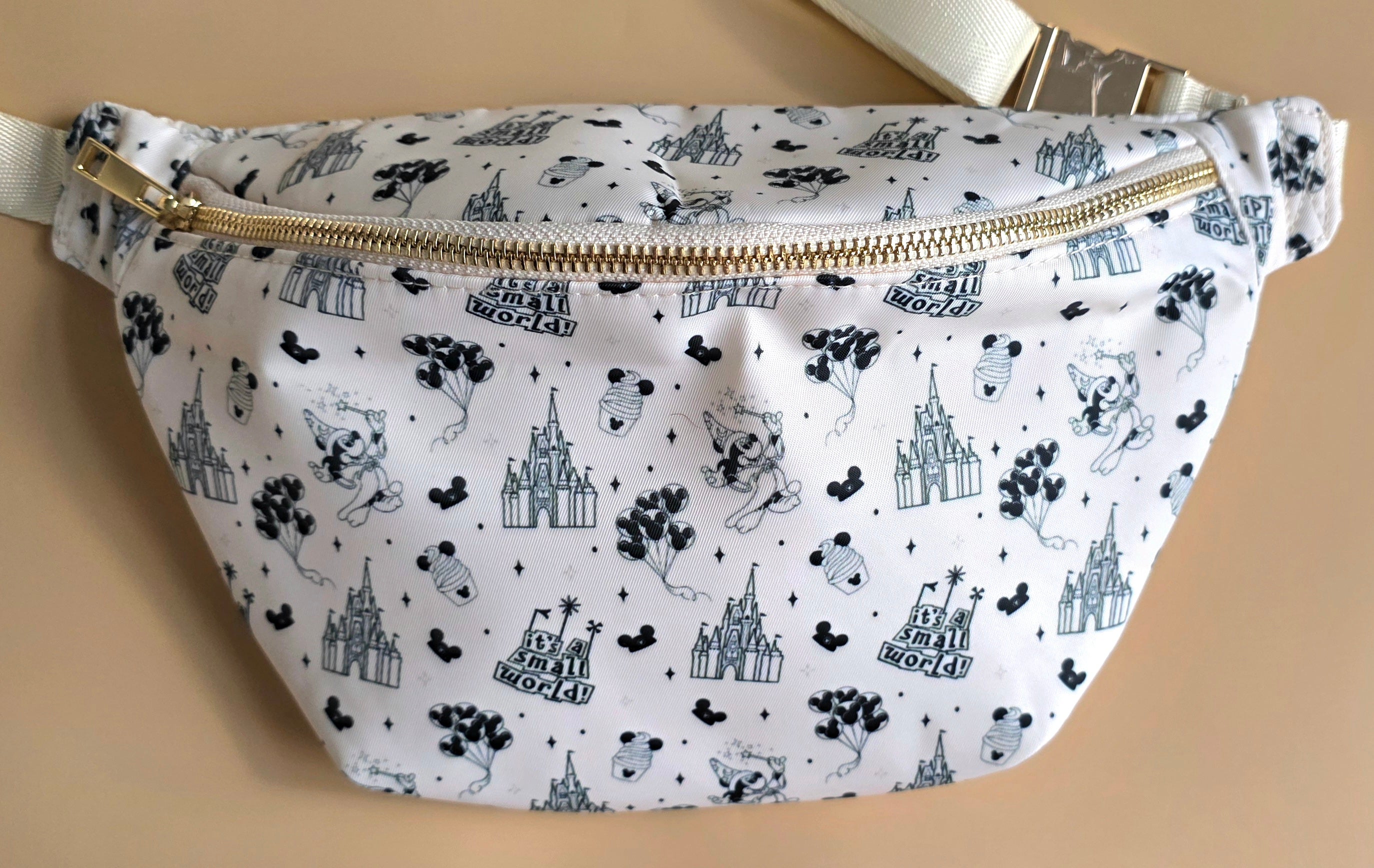 Cream & black castle print crossbody bag