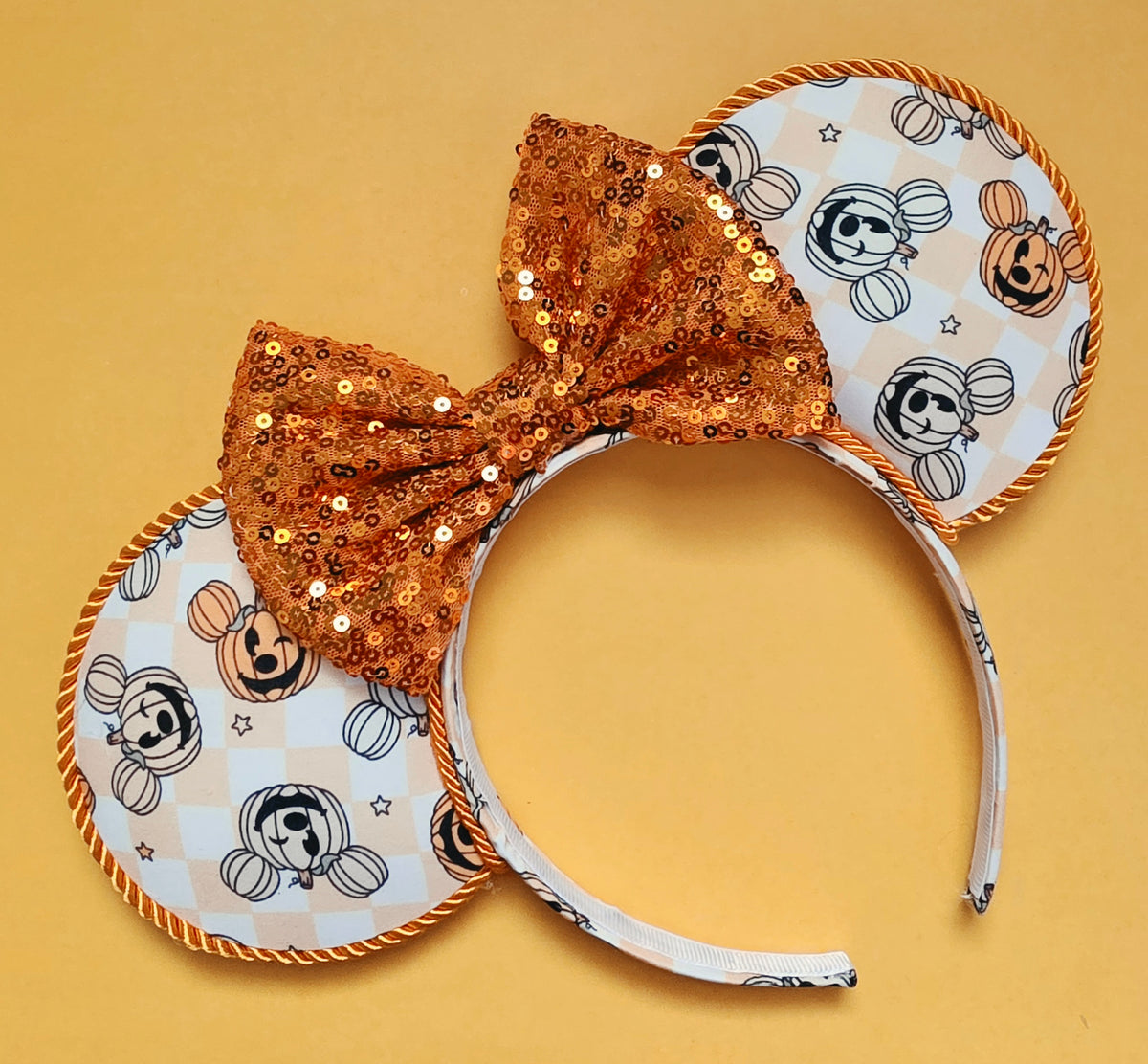 Pumpkin checkered print ears - ready to ship